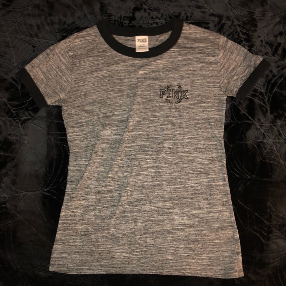 PINK heather gray ringer tee